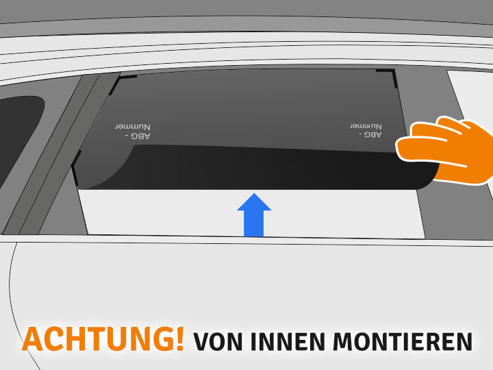 ntferne die Markierungen an den oberen äußeren Ecken mit Spiritus und einem weichen Lappen. Halte die untere Kante der Folie von der Verkleidung ab und fahre die Scheibe wieder hoch.