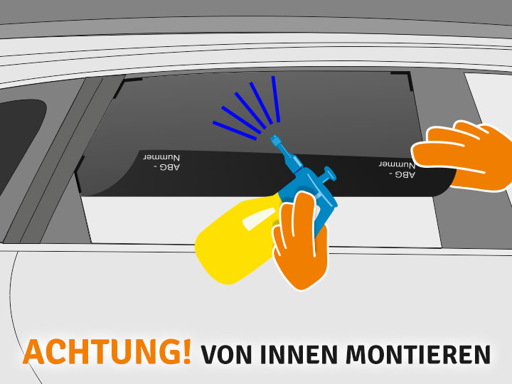 Schlage den unteren Teil der Folie nach oben hin um und fixiere ihn mit etwas Montageflüssigkeit am oberen Teil der Scheibe. Schlage den unteren Teil der Folie nach oben hin um und fixiere ihn mit etwas Montageflüssigkeit am oberen Teil der Scheibe.