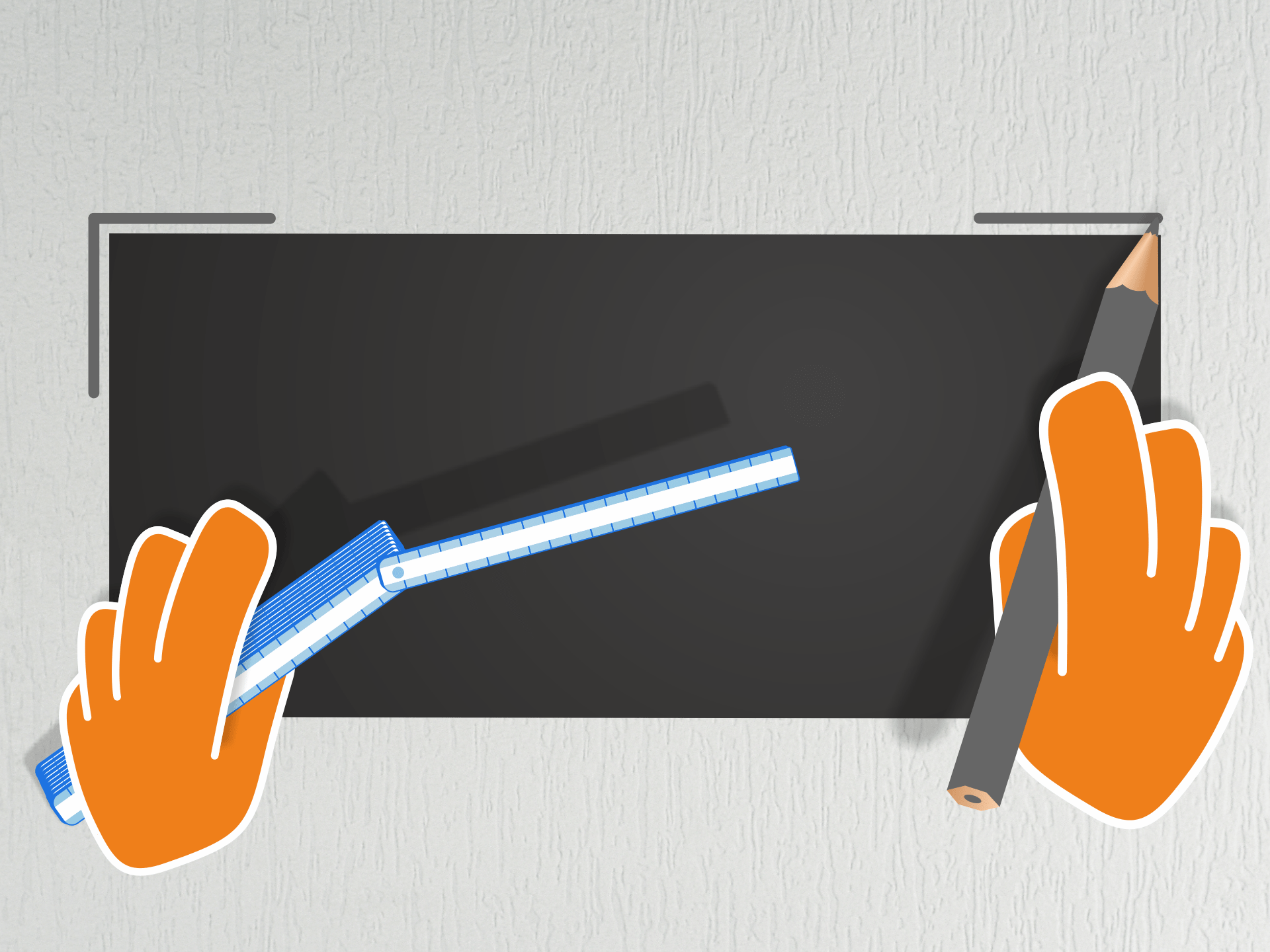 Mit dem Bleistift an den Ecken der Tafelfolie eine kleine Markierung auf der Wand machen. Mit dem Bleistift an den Ecken der Tafelfolie eine kleine Markierung auf der Wand machen.