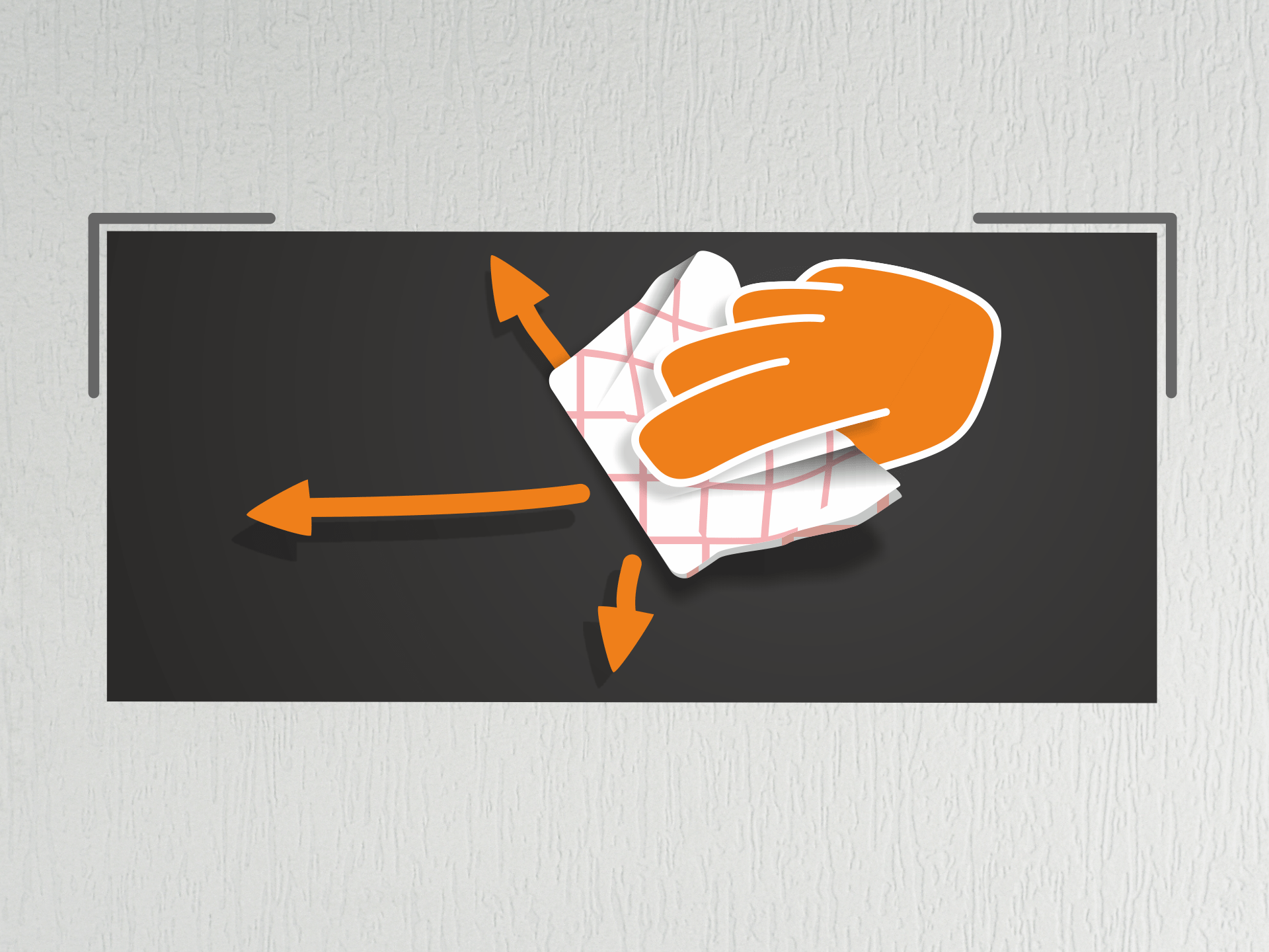Jetzt die Tafelfolie sehr straff halten und an den Markierungen auf der Wand anlegen. Nun das Geschirrtuch zu einem Ballen formen und die Tafelfolie (von der Mitte aus) mehrfach andrücken. Bei glatten Untergründen kannst Du auch den Rakel zum Andrücken nehmen. Jetzt die Tafelfolie sehr straff halten und an den Markierungen auf der Wand anlegen. Nun das Geschirrtuch zu einem Ballen formen und die Tafelfolie (von der Mitte aus) mehrfach andrücken. Bei glatten Untergründen kannst Du auch den Rakel zum Andrücken nehmen.