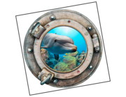 Lieferansicht 3D Wandtattoo Delfin im Bullauge