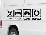 Autoaufkleber Eat Sleep Camp Repeat