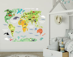 Wandtattoo Tierische Weltkarte