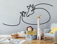 One Line Art - Giraffe & Baby