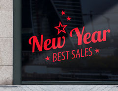 Aufkleber „New Year Sale“ für Geschäft und Schaufenster