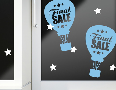 Aufkleber Folie "Sale" 3 Motive Auswahl Rabatt Aktion Schaufenster Beschriftung