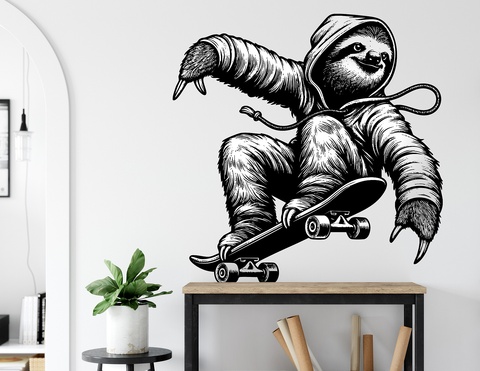 Wandtattoo Skater-Faultier