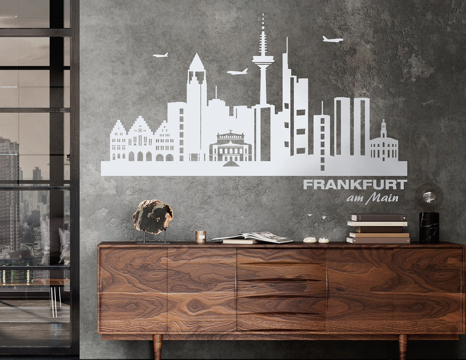 Wandsticker Frankfurt Skyline – 30x12,6 Cm, Mintfarben, Matte Folie
