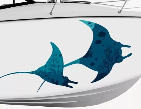 Bootsaufkleber Blaue Mantarochen Bootsaufkleber Blaue Mantarochen