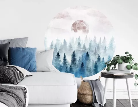 Wandtattoo Wald im Nebel Aquarell