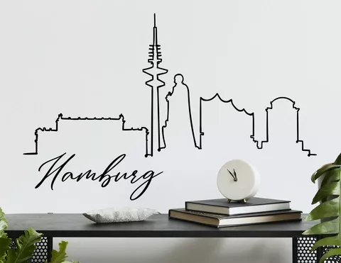 Wandtattoo Line-Art Skyline Hamburg