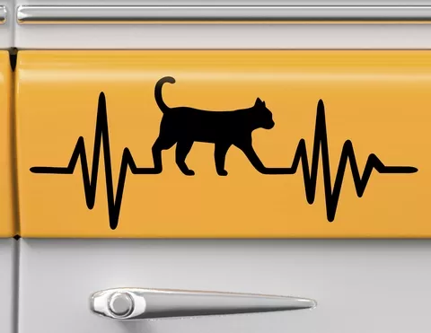 Autoaufkleber Herzschlag mit Katze Autoaufkleber Herzschlag mit Katze
