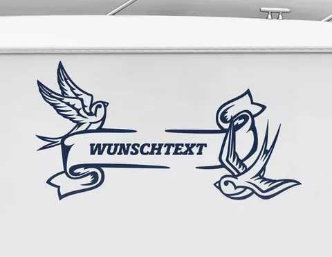 Bootsaufkleber Schwalben mit Banner Bootsaufkleber Schwalben mit Banner