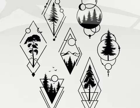 Autoaufkleber Geometric Tree Collection