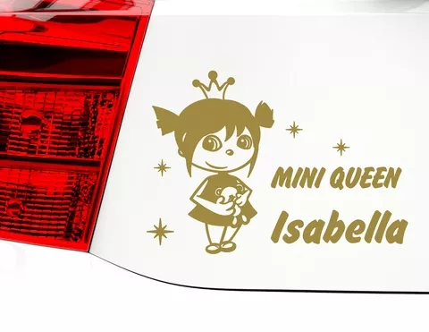 Autoaufkleber "Mini Queen" mit Wunschname für Königinnen Autoaufkleber "Mini Queen" mit Wunschname für Königinnen