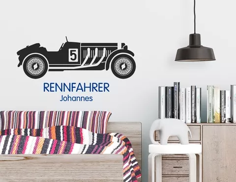 Rennfahrer - Wandtattoo mit Wunschname für echte Auto-Fans