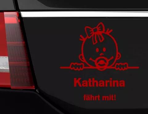Autoaufkleber "Baby-Mädchen fährt mit“ Schnuller & Schleife Autoaufkleber "Baby-Mädchen fährt mit“ Schnuller & Schleife