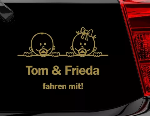 Autoaufkleber "Happy Twins Boy & Girl" fahren begeistert mit Autoaufkleber "Happy Twins Boy & Girl" fahren begeistert mit