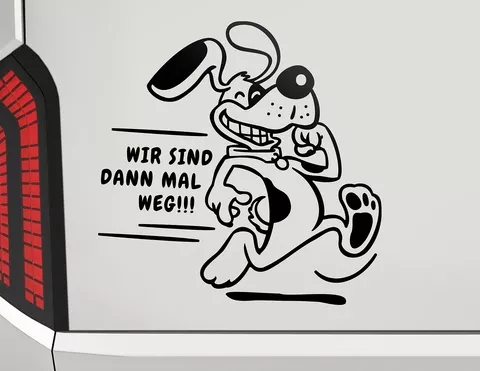 Autoaufkleber Wir sind dann mal weg – mit Hund unterwegs!