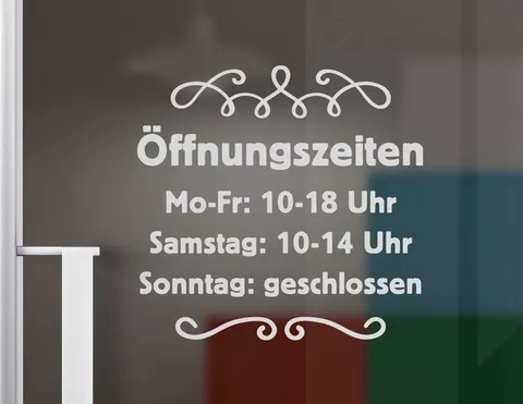 Öffnungszeiten-Aufkleber Schnörkel