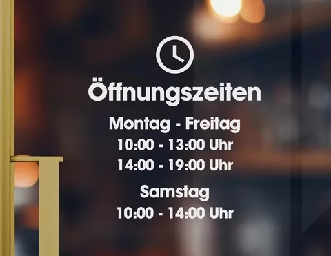 Öffnungszeiten-Aufkleber O'Clock