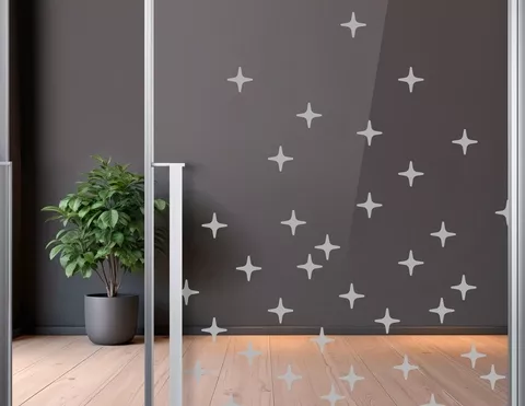 Glasmarkierung Sterne 4-zackig Milchglasfolie silbergrau