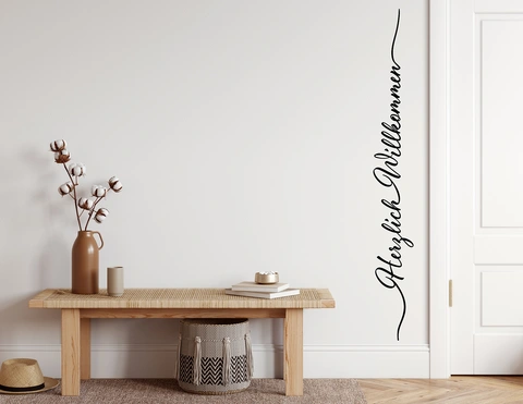 Wandtattoo Herzlich Willkommen – 60x38 Cm, Silber, Selbstklebend, Für Viele Oberflächen
