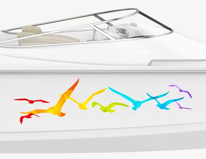Bootsaufkleber Regenbogen Möwen Bootsaufkleber Regenbogen Möwen