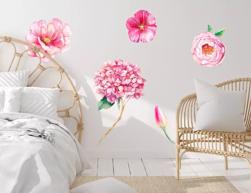 Wandtattoo Pink Watercolor Flowers