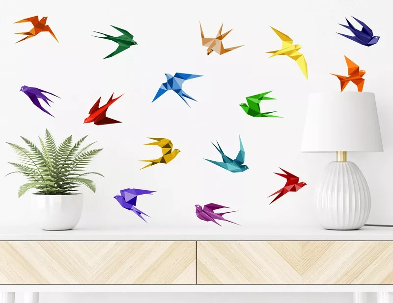Wandtattoo Bunte Origami Schwalben