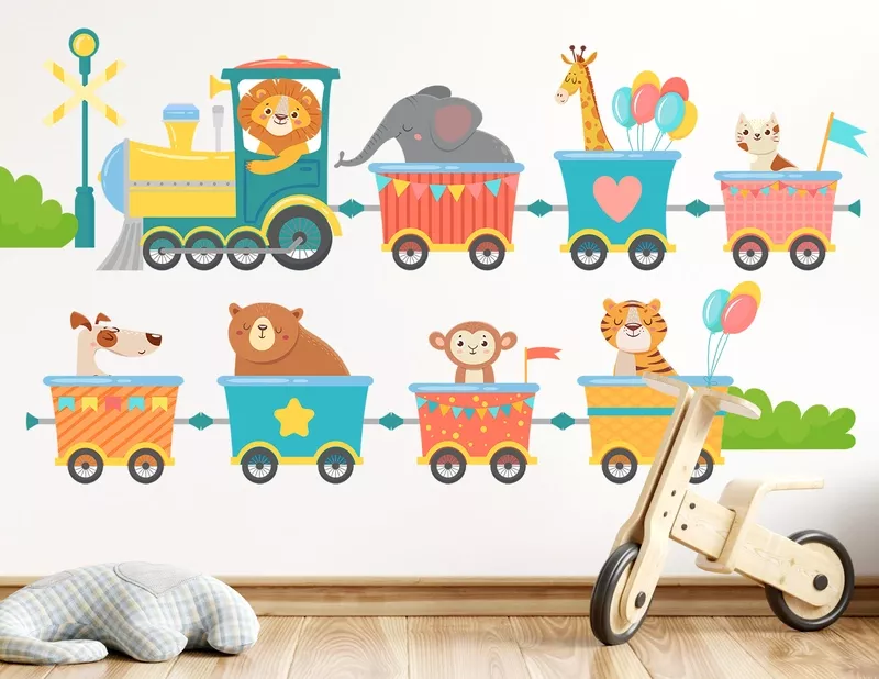 Wandtattoo Lustige Tierwelt im Zug