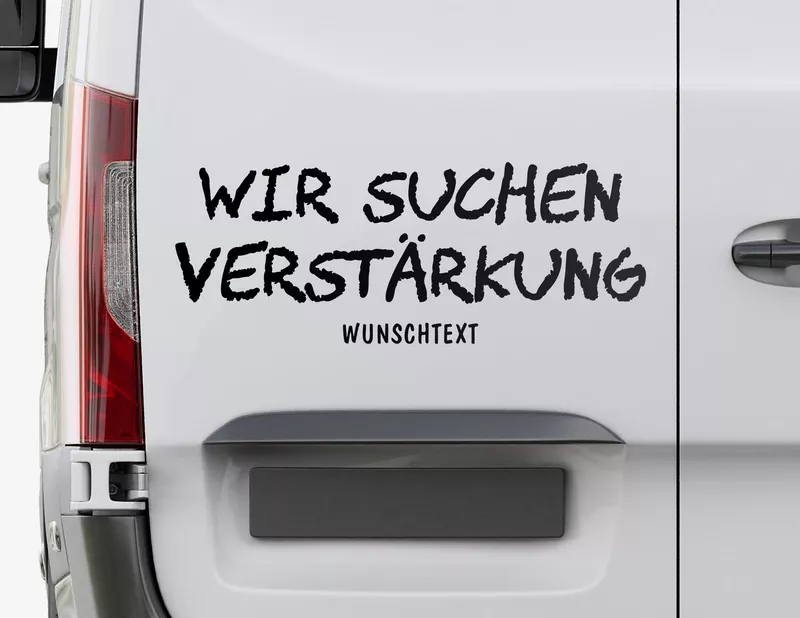 Autoaufkleber Wir suchen Verstärkung Kreideschrift Autoaufkleber Wir suchen Verstärkung Kreideschrift