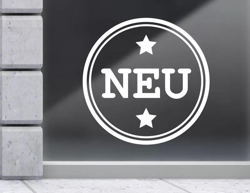 Aufkleber Neu mit Sternchen