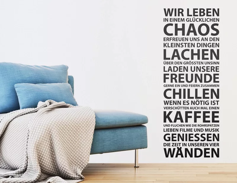 Das Wandtattoo „Glückliches Chaos“ macht Laune!