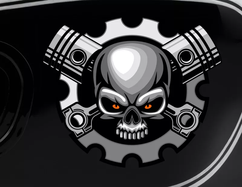 Motorradaufkleber Kolben-Schädel