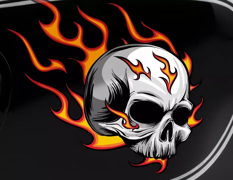 Motorradaufkleber Burning Skull