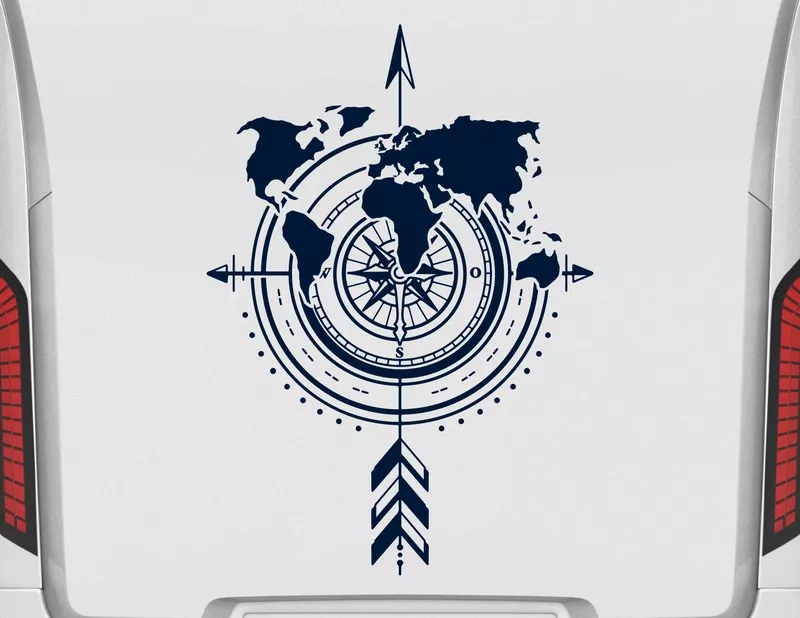 Autoaufkleber Kompass Vintage Weltkarte