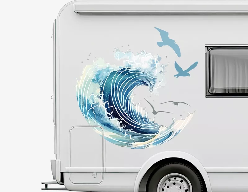 Autoaufkleber Möwenflug & Meereswelle