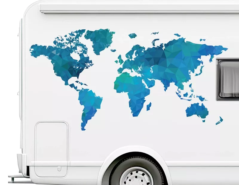 Autoaufkleber Weltkarte Polygon Blau