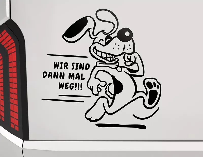 Autoaufkleber Wir sind dann mal weg – mit Hund unterwegs!