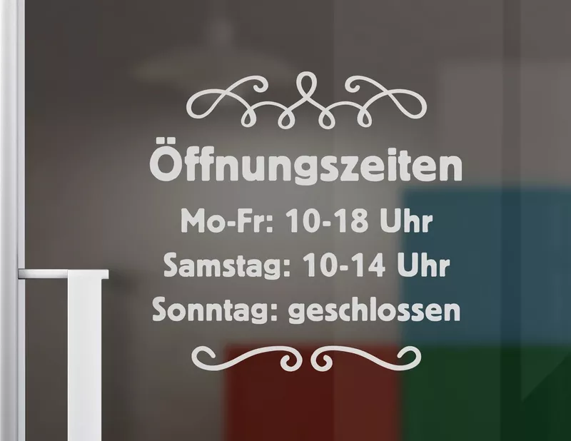 Öffnungszeiten-Aufkleber Schnörkel