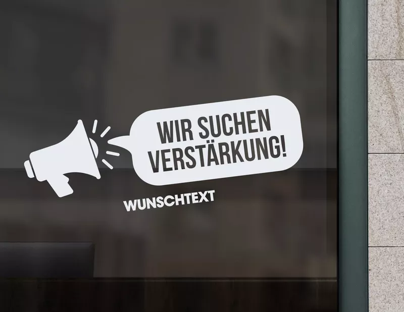Aufkleber Wir suchen Verstärkung Megaphone
