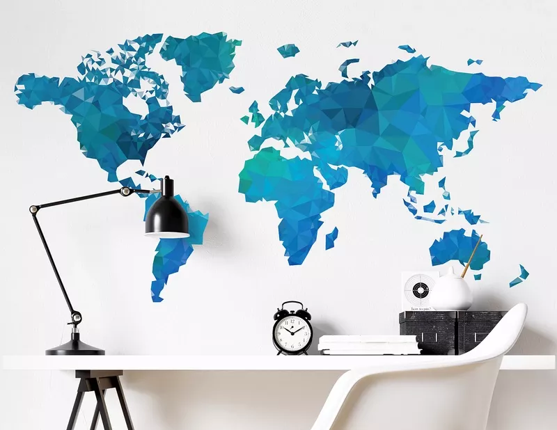 Wandtattoo Weltkarte Polygon Blau