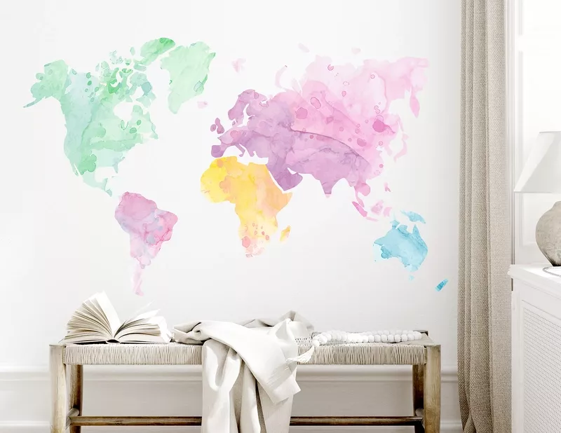 Wandtattoo Bunte Aquarell Weltkarte