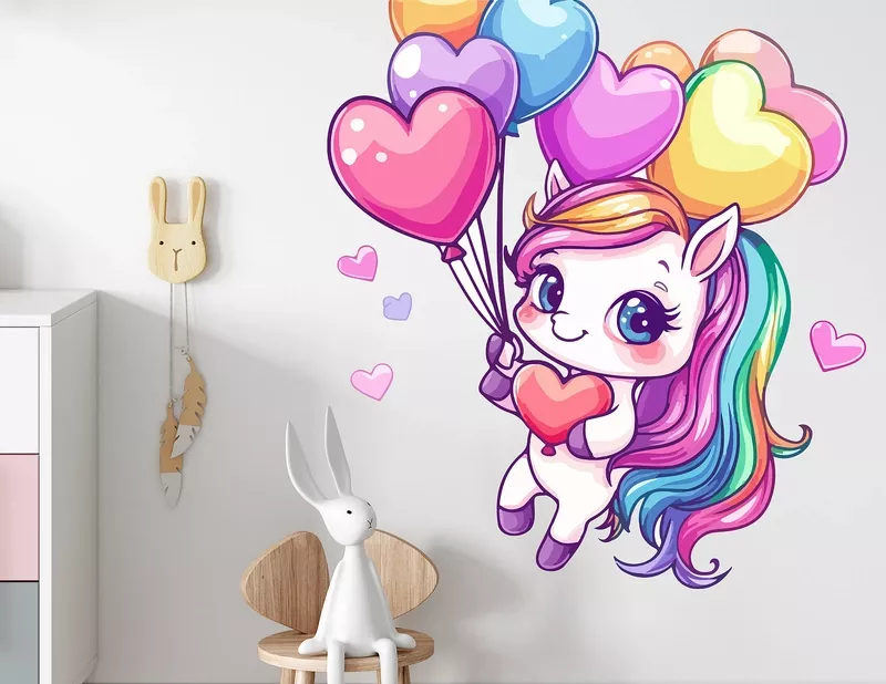 Wandtattoo Einhorn mit Herzballons