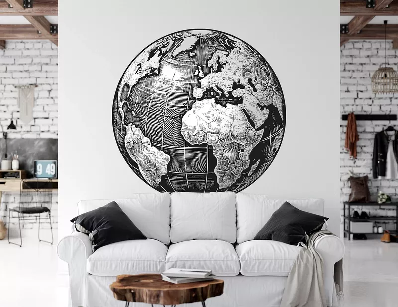 Wandtattoo Vintage Weltkarte Rund